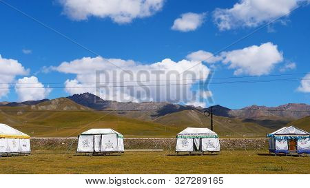 Beautiful nature landscape view of blue sky Qilian fields in Qinghai China