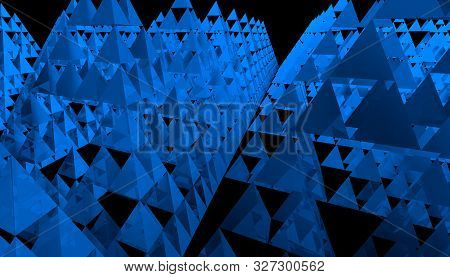 Blue Sierpinski Triangle Texture On Black Background. It Is A Fractal With The Overall Shape Of An E
