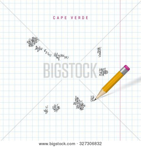 Cape Verde Sketch Scribble Map Drawn On Checkered School Notebook Paper Background. Hand Drawn Vecto
