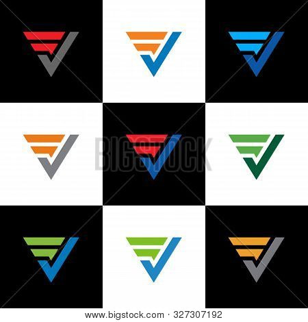 Initial Lettter Logo Fv Or Vf, Triangle Geometry Logo Design Set - Vector