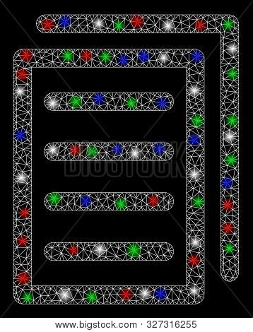 Bright Mesh Copy Document With Glow Effect. White Wire Frame Triangular Mesh In Vector Format On A B