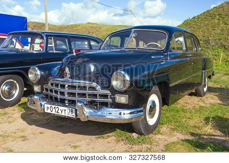 Kronstadt, Russia - September 14, 2019: The First Soviet Representative-class Car Gaz-12 Is A Close-