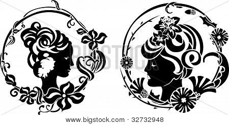 Vignette retro weiblichen Profil