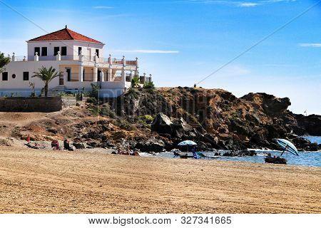Mazarron, Murcia, Spain- October 3, 2019: Beautiful Bahia Beach In A Sunny And Clear Day In Mazarron