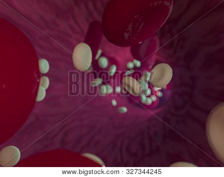 Red Blood Cells. Scientific Illustration Bloodstream. 3d Rebdering