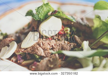 Spicy Pork Liver Salad (tub Wan) Is Thai Esan Food