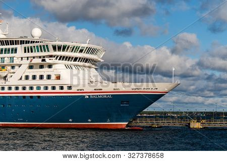 Tallinn / Estonia - October 13 2019: Cruise Ship Balmoral Of The Fred Olsen Cruise Lines Fleet Docke