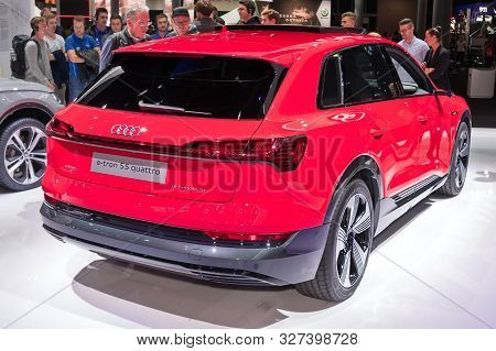 Frankfurt-september 19:  Audi E-tron 55 Quattro At The Frankfurt International Motor Show On Septemb