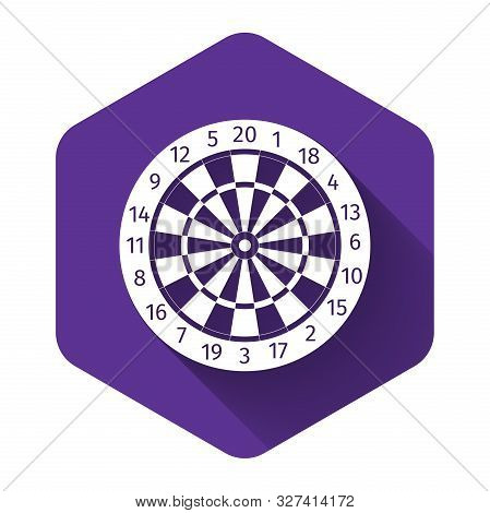 White Classic Darts Board With Twenty Black And White Sectors Icon Isolated With Long Shadow. Dart B