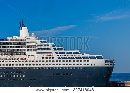 Bridgetown, Barbados - December 2, 2017: Rms Queen Mary 2 Is The Largest Ocean Liner Ever Built, Hav