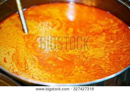 Fish Curry Sauce For Rice Noodles, Kanom Jeen Nam Ya, At Thai Street Food Market