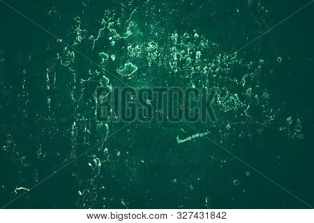 Vintage Green Background. Rough Painted Wall Of Emerald Color. Imperfect Plane Of Virid Colored. Une