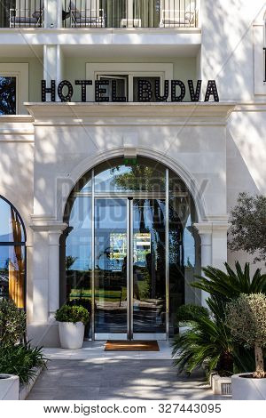 March 23, 2019 - Budva, Montenegro - The Entrance Of Hotel Budva Near The Waterfront Of Luka Budva