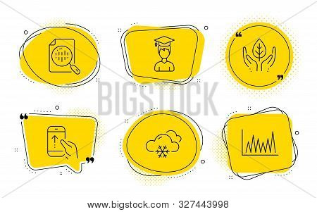 Analytics Chart, Fair Trade And Line Graph Signs. Chat Bubbles. Snow Weather, Student And Swipe Up L