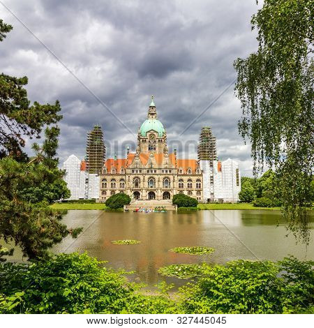 View Of The New Town Hall In Hannover, Germany From Across The Pond In Maschpark