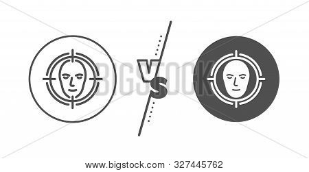 Head Recognition Sign. Versus Concept. Face Detect Target Line Icon. Identification Symbol. Line Vs 