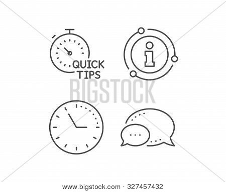 Quick Tips Line Icon. Chat Bubble, Info Sign Elements. Helpful Tricks Sign. Tutorials With Timer Sym