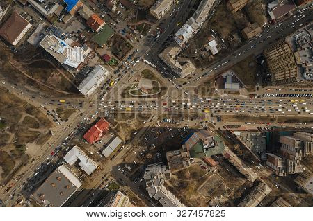 Kiev In Urkaine Drone Photo Of City Center And Sleeping Areas