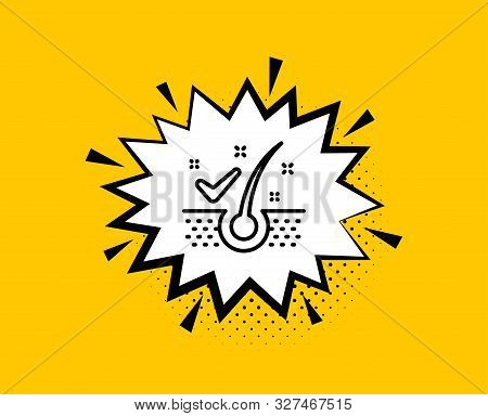 Anti-dandruff Flakes Line Icon. Comic Speech Bubble. Dandruff Shampoo Sign. Clean Hair Symbol. Yello