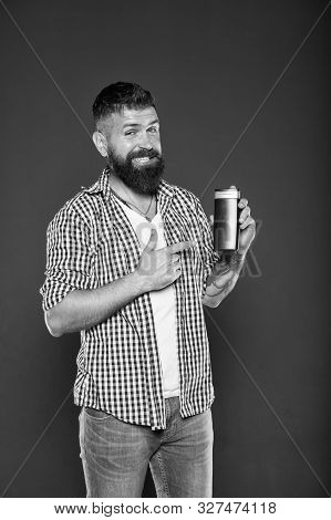 Shower Gel. Bodycare Cosmetic For Bath Or Shower. Barbershop Grooming. Man Hold Shampoo Bottle. Hair
