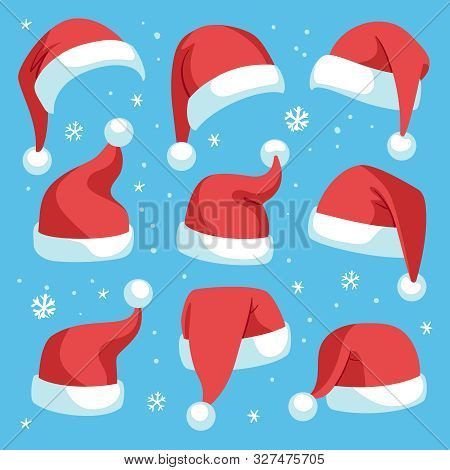Santa Hats. Red Christmas Santa Hat Design Set, Holiday Masquerade Costume Decoration, Funny Party F