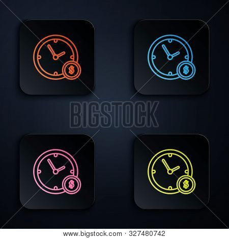 Color Neon Line Time Is Money Icon Isolated On White Background. Money Is Time. Effective Time Manag