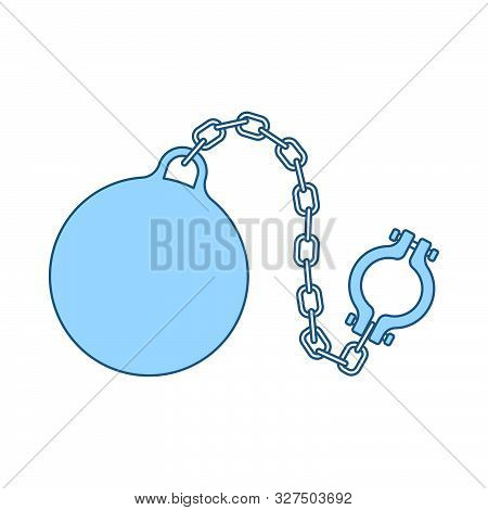 Fetter With Ball Icon. Thin Line With Blue Fill Design. Vector Illustration.