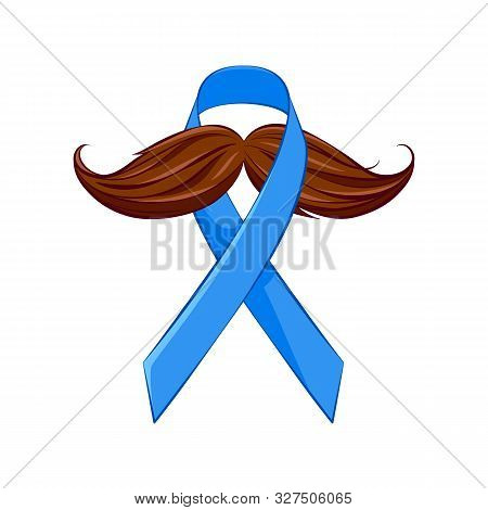 Movember - Prostate Cancer Awareness Month. Mens Health Concept. Moustaches And Blue Ribbon Symbol. 