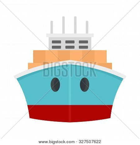 Front Container Ship Icon. Flat Illustration Of Front Container Ship Vector Icon For Web Design