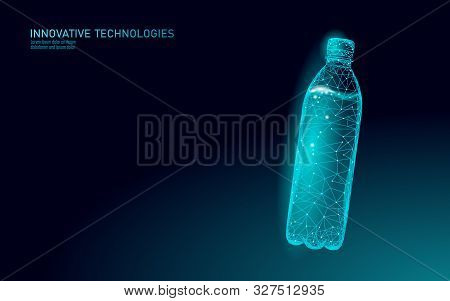3d Water Bottle Polygonal Banner. Aqua Liquid Package. Plastic Transparent Drink Full Beverage Clean