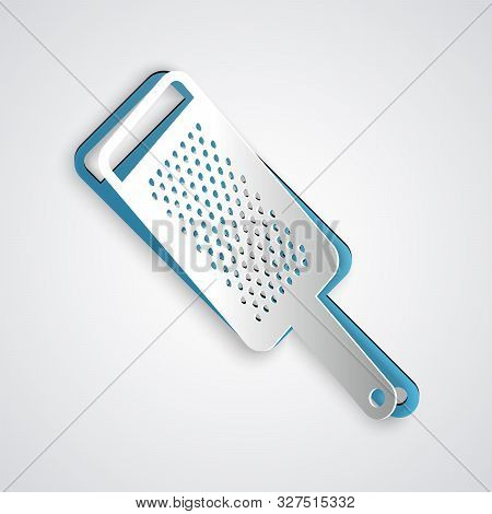 Paper Cut Grater Icon Isolated On Grey Background. Kitchen Symbol. Cooking Utensil. Cutlery Sign. Pa