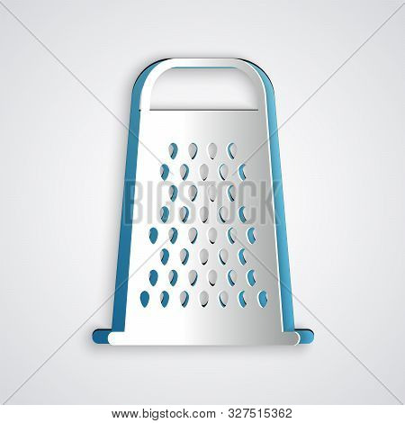 Paper Cut Grater Icon Isolated On Grey Background. Kitchen Symbol. Cooking Utensil. Cutlery Sign. Pa