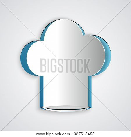 Paper Cut Chef Hat Icon Isolated On Grey Background. Cooking Symbol. Cooks Hat. Paper Art Style. Vec