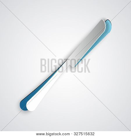 Paper Cut Knife Icon Isolated On Grey Background. Cutlery Symbol. Paper Art Style. Vector Illustrati