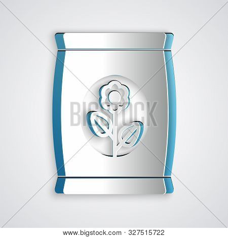 Paper Cut Fertilizer Bag Icon Isolated On Grey Background. Paper Art Style. Vector Illustration