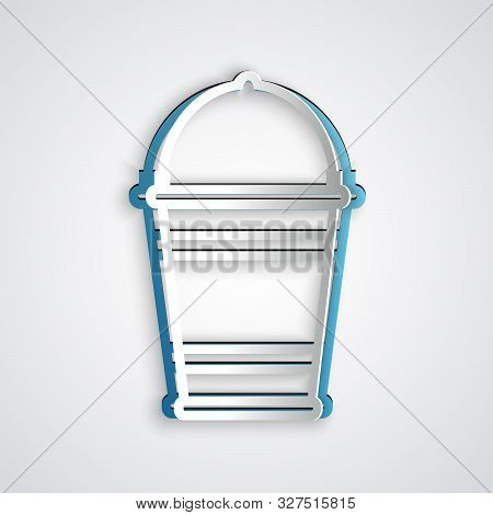 Paper Cut Bucket Icon Isolated On Grey Background. Paper Art Style. Vector Illustration