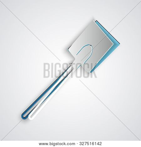 Paper Cut Garden Shovel Icon Isolated On Grey Background. Gardening Tool. Tool For Horticulture, Agr