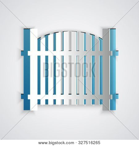 Paper Cut Garden Fence Wooden Icon Isolated On Grey Background. Paper Art Style. Vector Illustration