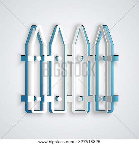 Paper Cut Garden Fence Wooden Icon Isolated On Grey Background. Paper Art Style. Vector Illustration