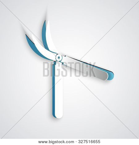 Paper Cut Gardening Handmade Scissors For Trimming Icon Isolated On Grey Background. Pruning Shears 
