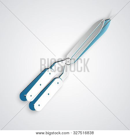 Paper Cut Gardening Handmade Scissors For Trimming Icon Isolated On Grey Background. Pruning Shears 
