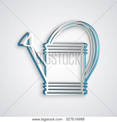 Paper Cut Watering Can Icon Isolated On Grey Background. Irrigation Symbol. Paper Art Style. Vector 