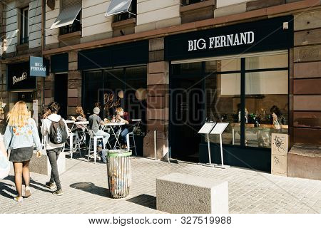 Strasbourg, France - Sep 21, 2019: Big Fernand Hamburger Chain Restaurant With Pedestrians Walking A