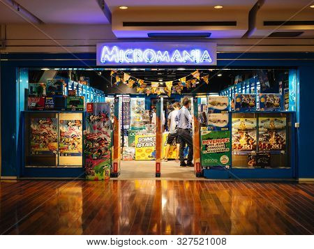 Paris, France - Jul 27, 2017: Customers Shopping Inside Micromania The Major Video Game Retail Compa