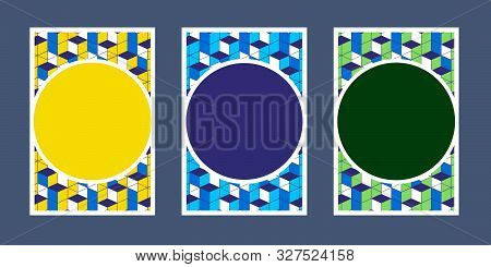 Invitation Cards Geometric Colour White Blue Green Yellow Texture Background And Box Pattern Vector 