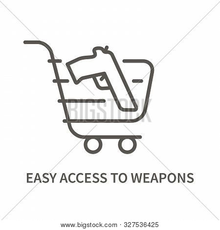 Handgun In Basket Linear Icon. Facktor For Suicide - Easy Access To Lethal Methods. Vector Illustrat