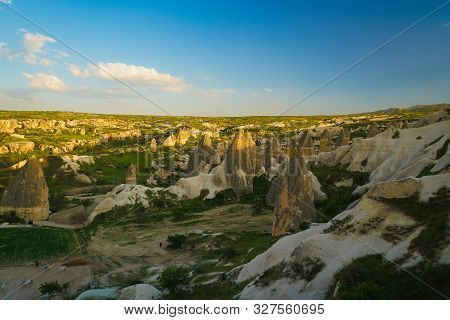 Sunset Panoramic View To Goreme City And Gorkundere Valley Cappadocia, Turkey