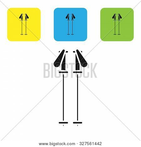 Black Ski Poles Icon Isolated On White Background. Extreme Sport. Skiing Equipment. Winter Sports Ic