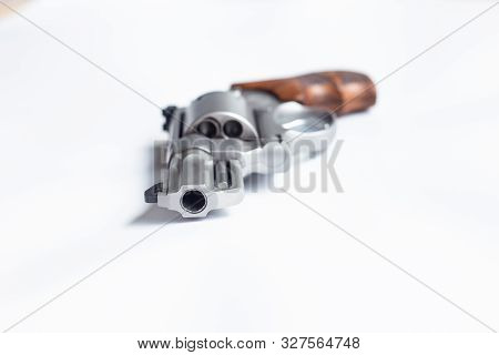 .357 .44 Magnum Conceal Revolver Gun On White Bckground, Crime Concept