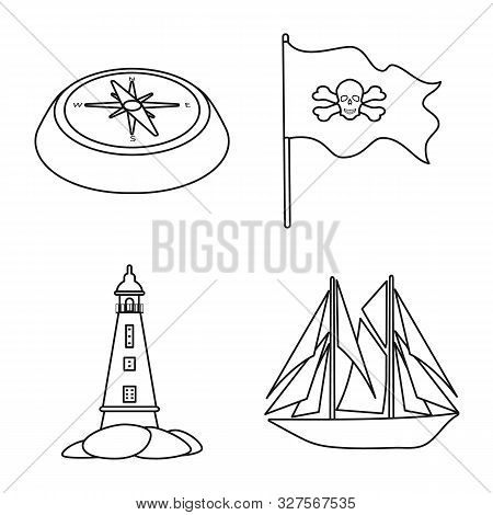 Vector Design Of Treasure And Ocean Logo. Set Of Treasure And Nautical Stock Vector Illustration.